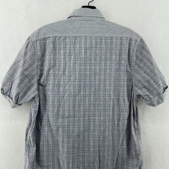 Brilliant Colours by Velour Button Shirt Men’s Sz S Blue Plaid Roll-Tab Pockets - Picture 8 of 12
